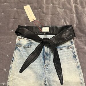 Alice and Olivia Leather Trim High Rise Jeans